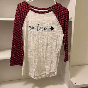 Love Arrow Women’s Raglan Burnout Shirt - Red and White